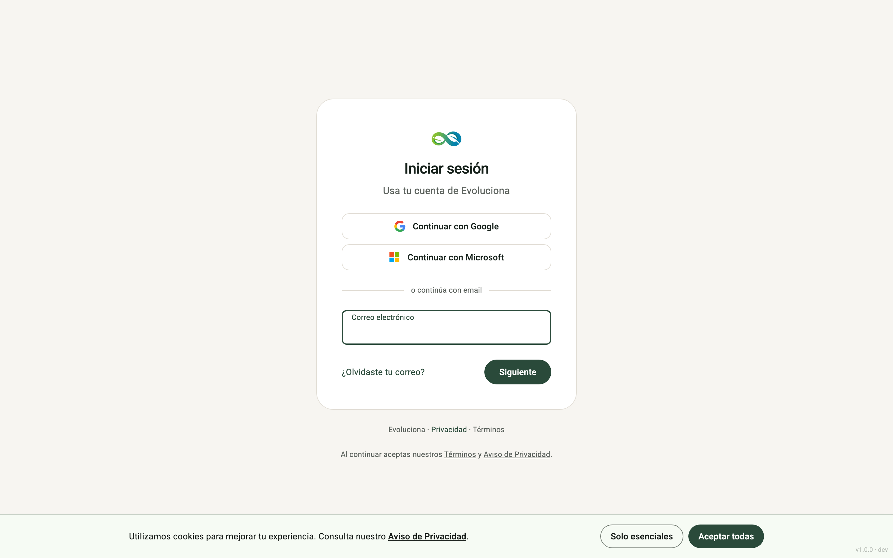 Pantalla de login del sistema